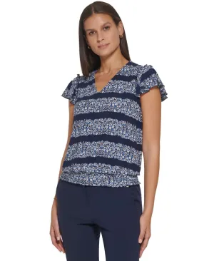 Tommy Hilfiger Women's Printed V-Neck Flutter-Sleeve Top H25TM88H