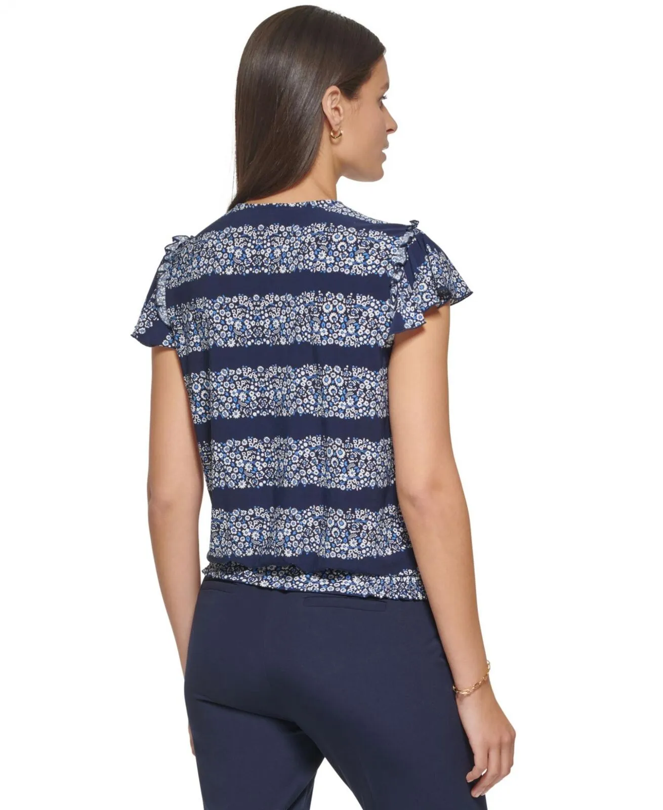 Tommy Hilfiger Women's Printed V-Neck Flutter-Sleeve Top H25TM88H