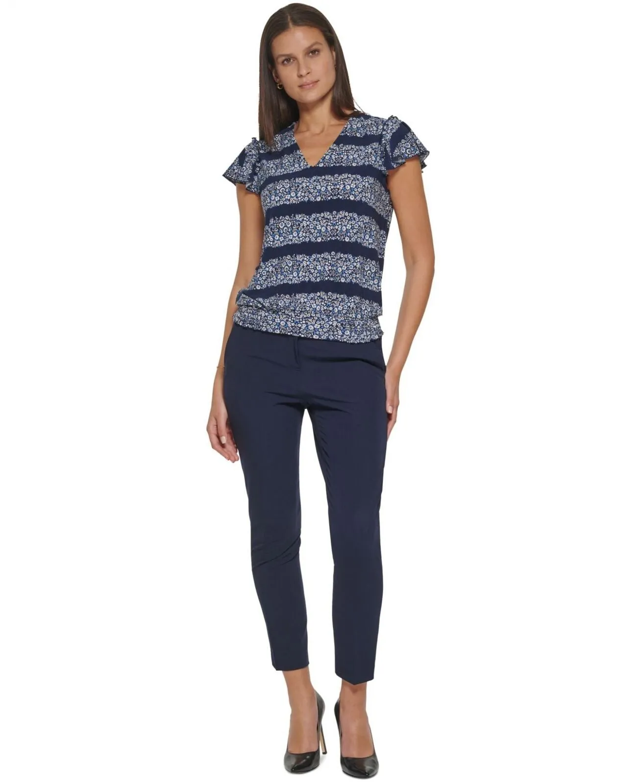 Tommy Hilfiger Women's Printed V-Neck Flutter-Sleeve Top H25TM88H