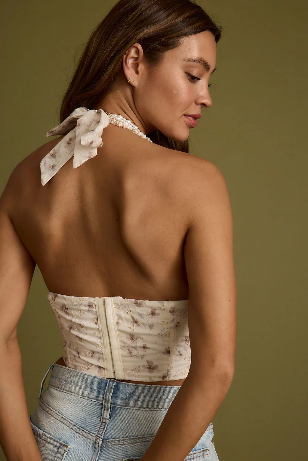 Tracy Eyelet Floral Halter Top
