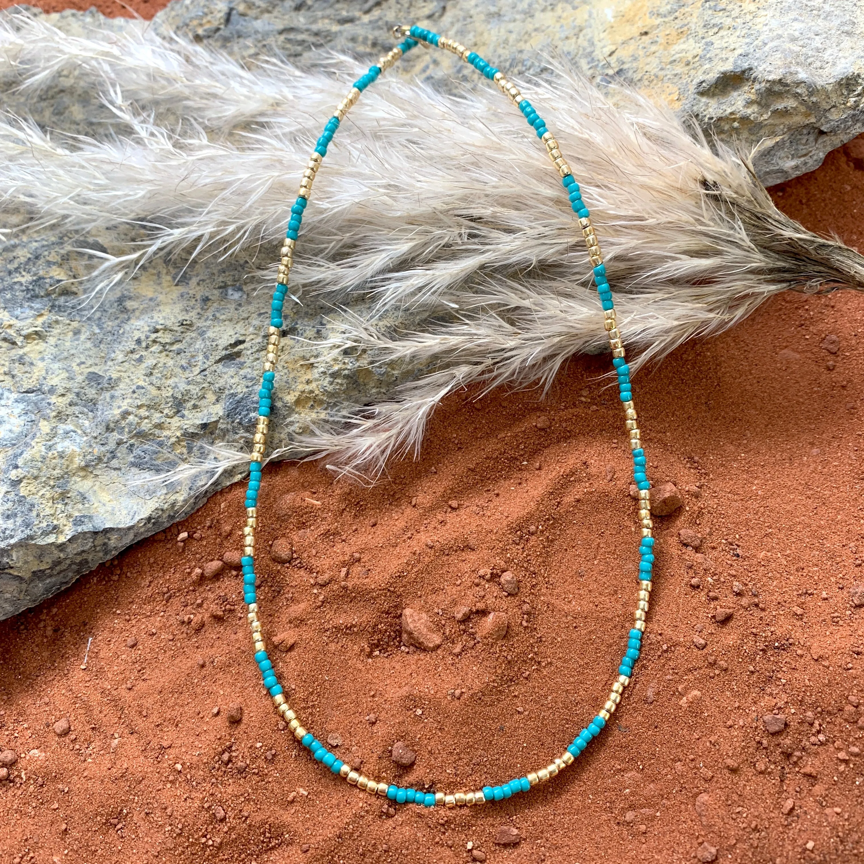 Turquoise   Brilliant Gold Beaded Necklace