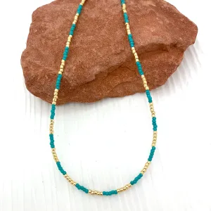 Turquoise   Brilliant Gold Beaded Necklace