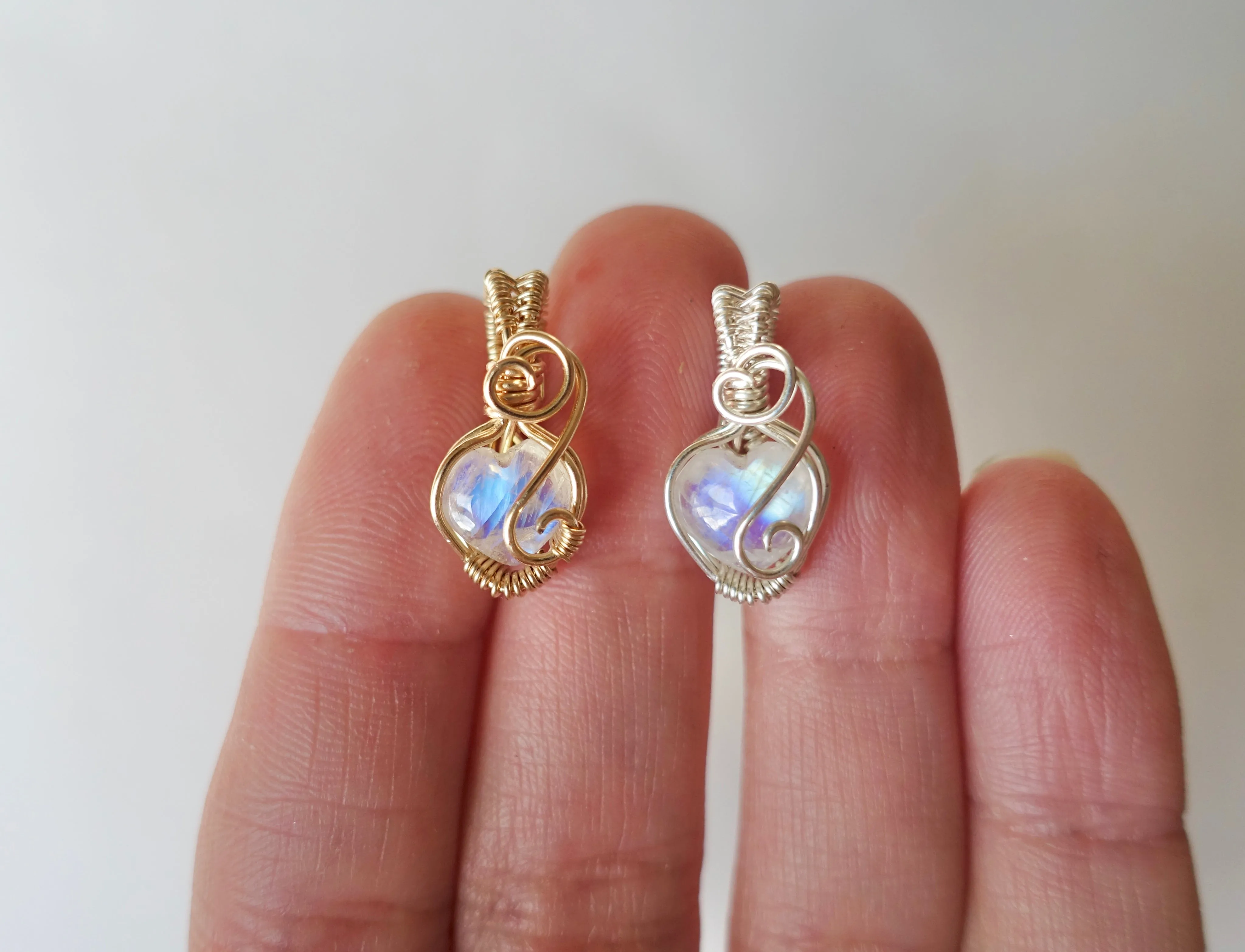 Very Dainty Moonstone Heart in Silver or Gold
