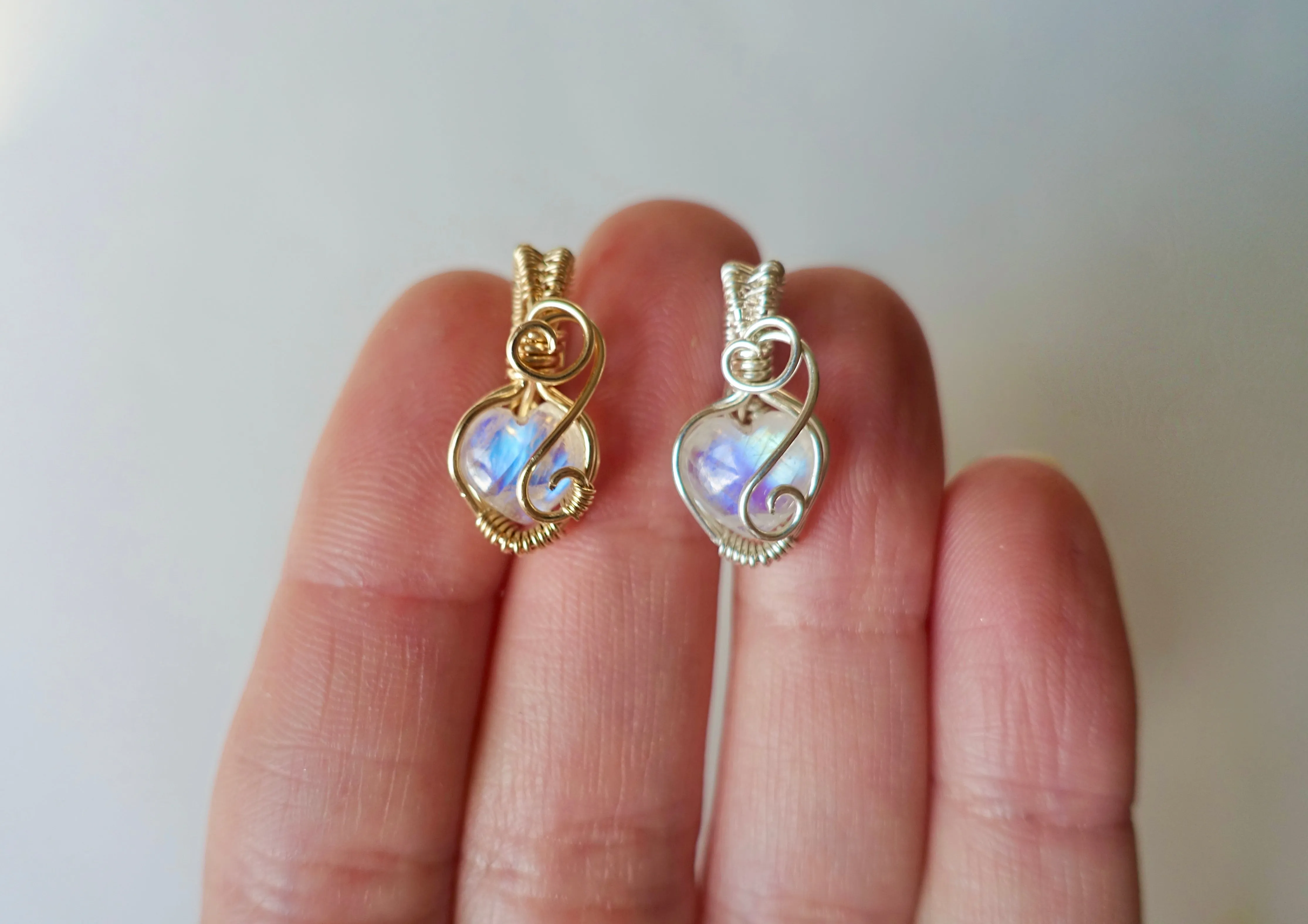 Very Dainty Moonstone Heart in Silver or Gold