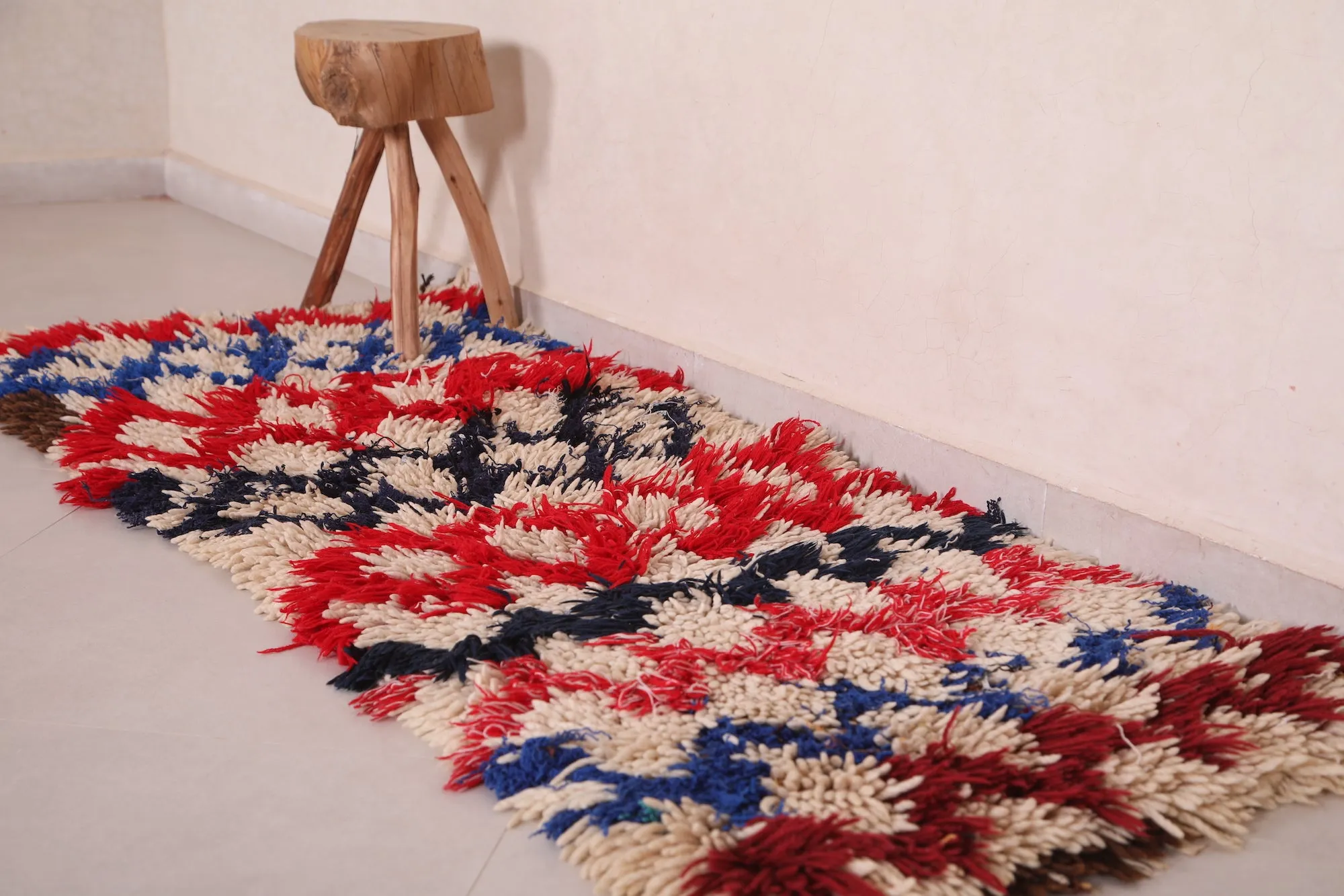 Vibrant Moroccan Rug 2.1 x 5.7 FT - Bold Red & Blue Design