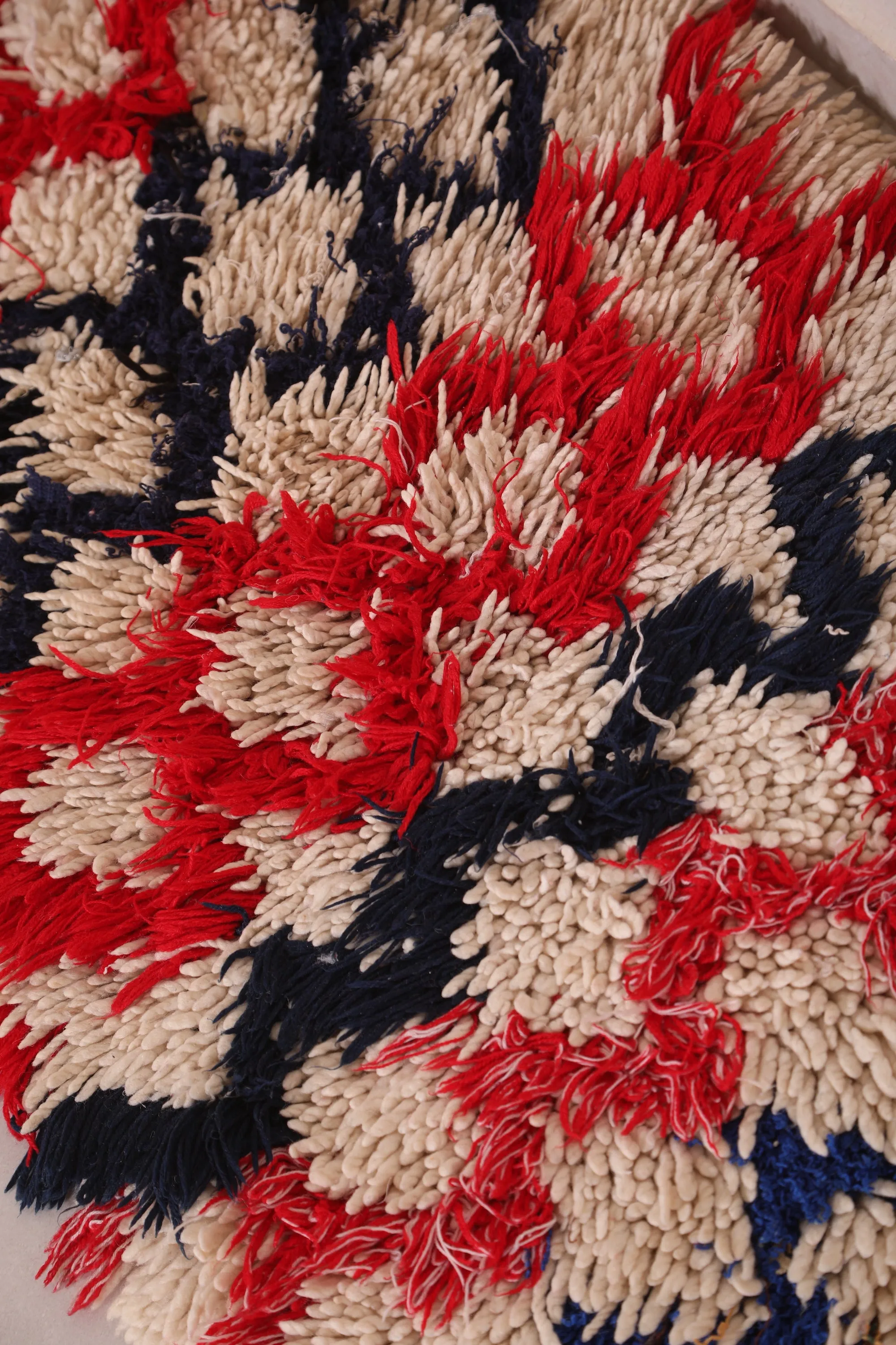 Vibrant Moroccan Rug 2.1 x 5.7 FT - Bold Red & Blue Design