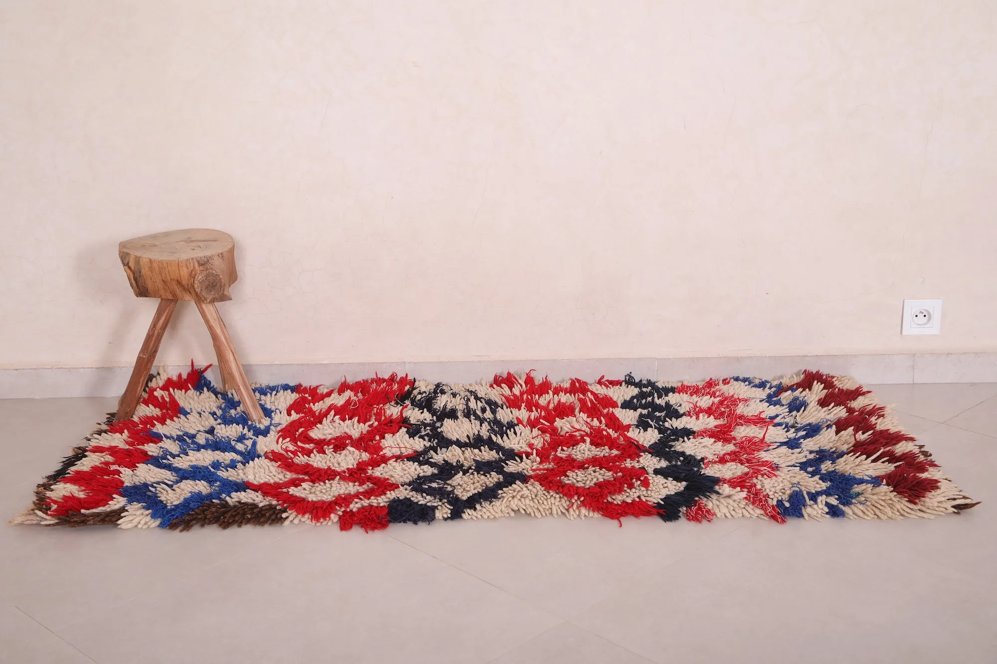 Vibrant Moroccan Rug 2.1 x 5.7 FT - Bold Red & Blue Design