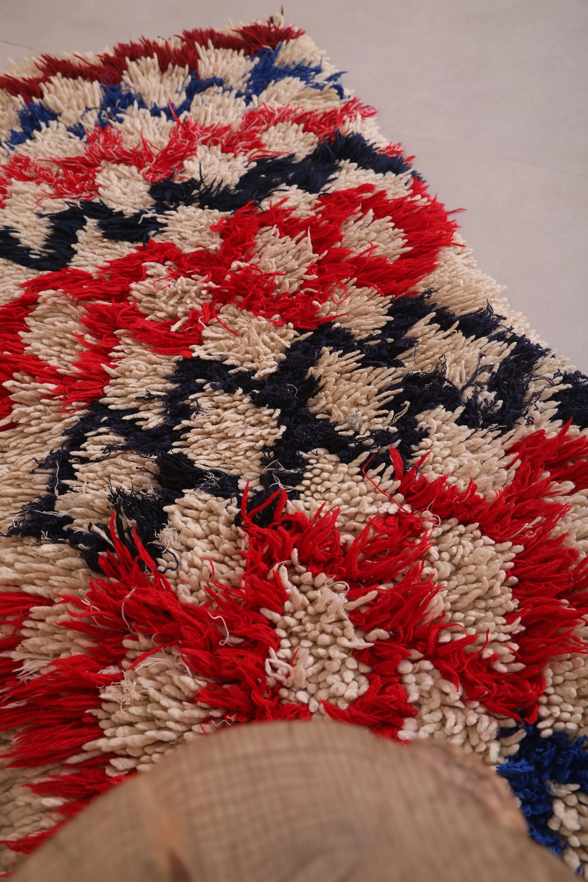 Vibrant Moroccan Rug 2.1 x 5.7 FT - Bold Red & Blue Design