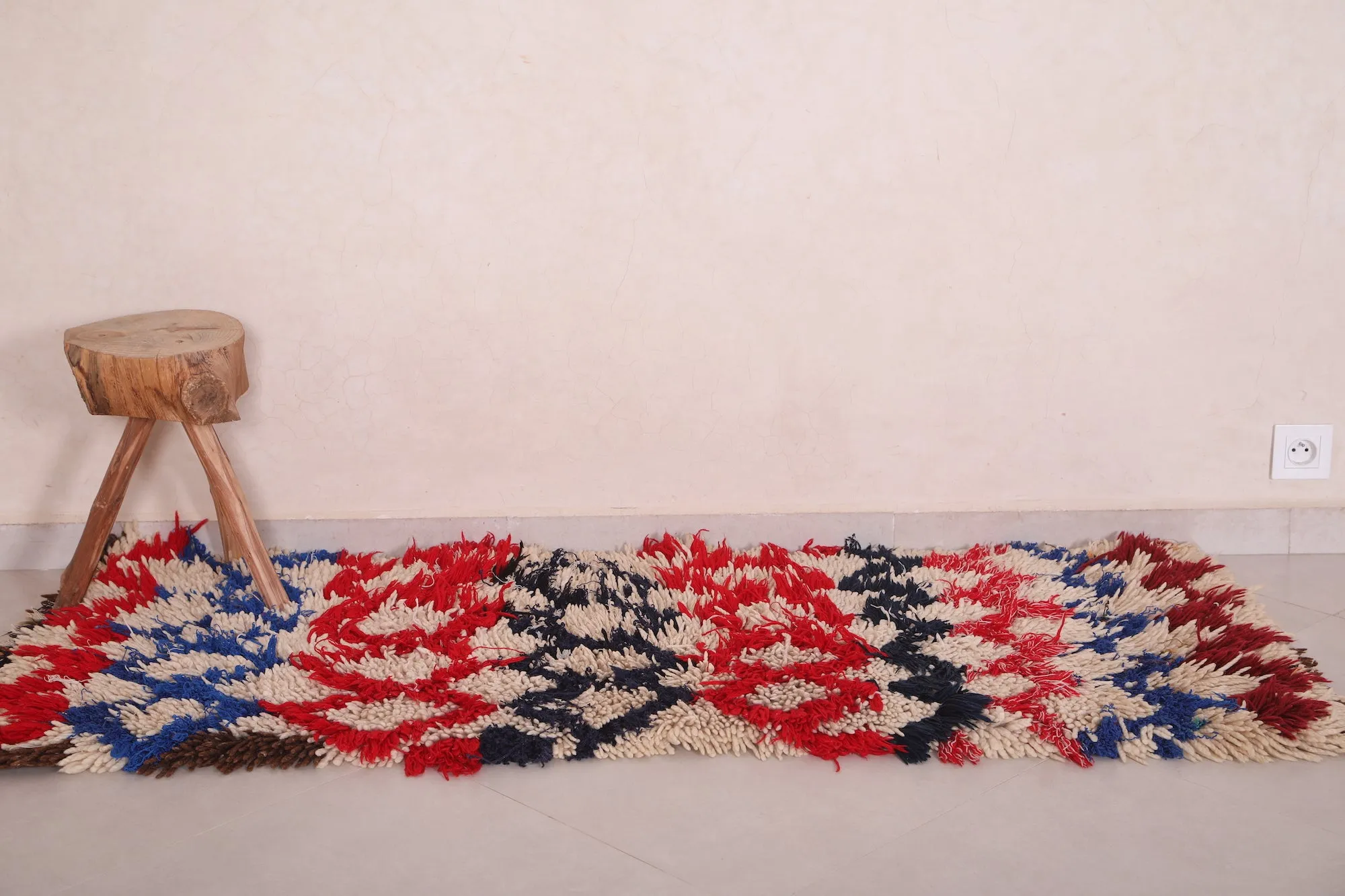 Vibrant Moroccan Rug 2.1 x 5.7 FT - Bold Red & Blue Design
