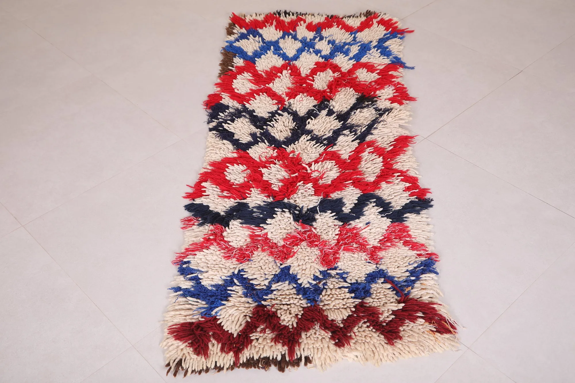 Vibrant Moroccan Rug 2.1 x 5.7 FT - Bold Red & Blue Design