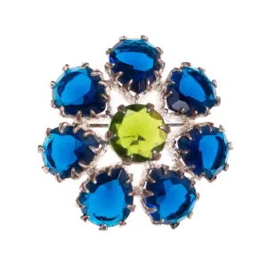 Vintage 1950s Blue and Green Rhinestone Pinwheel Brooch