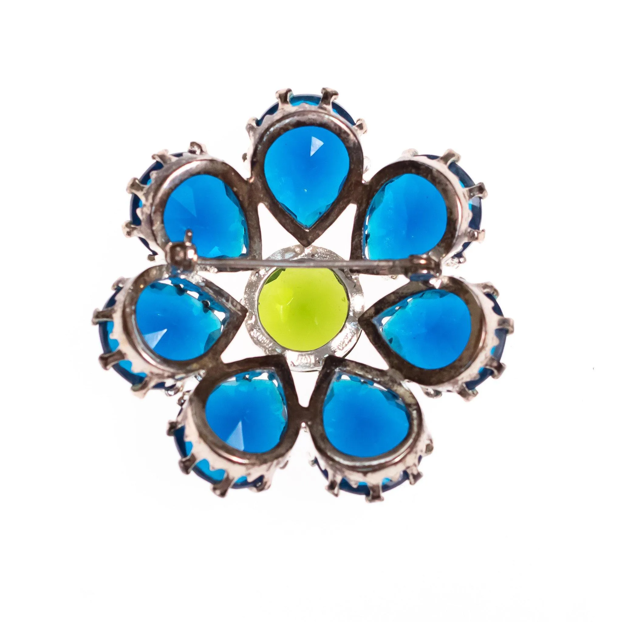 Vintage 1950s Blue and Green Rhinestone Pinwheel Brooch