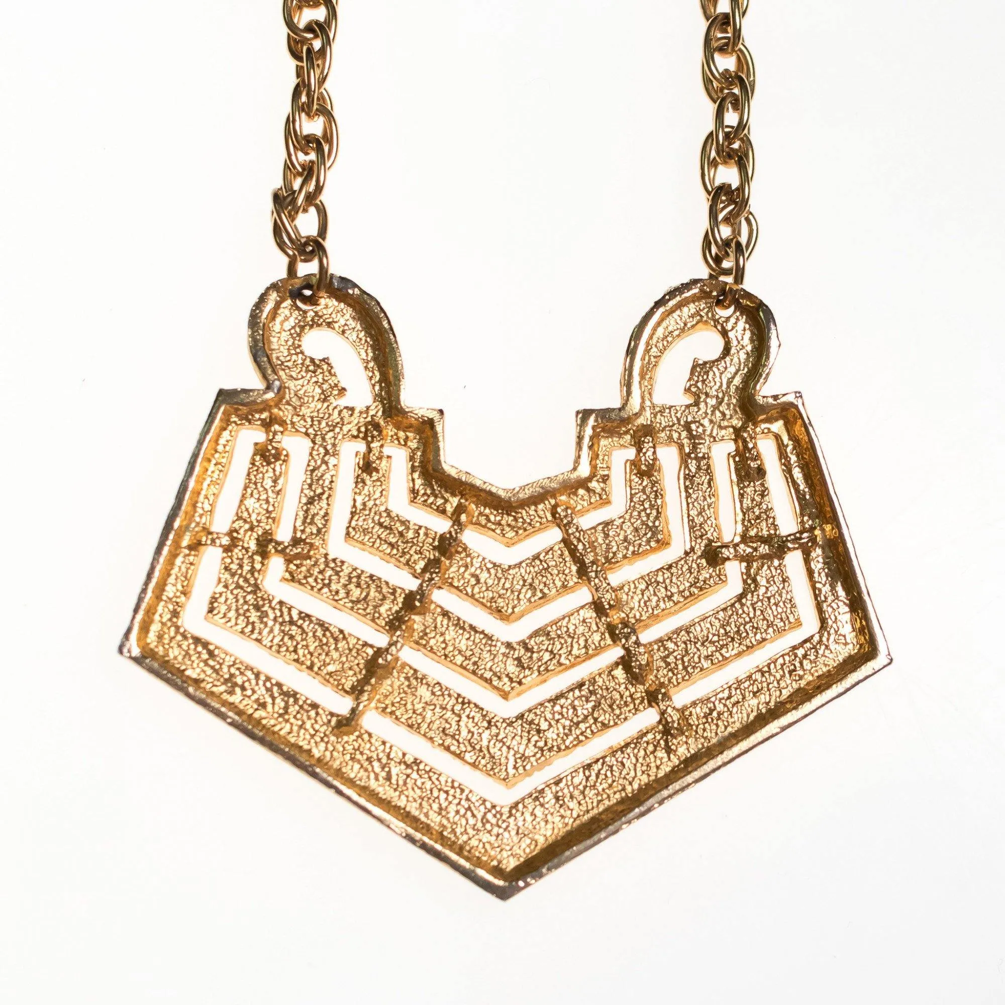 Vintage 1960s Gold Chevron Pendant Necklace