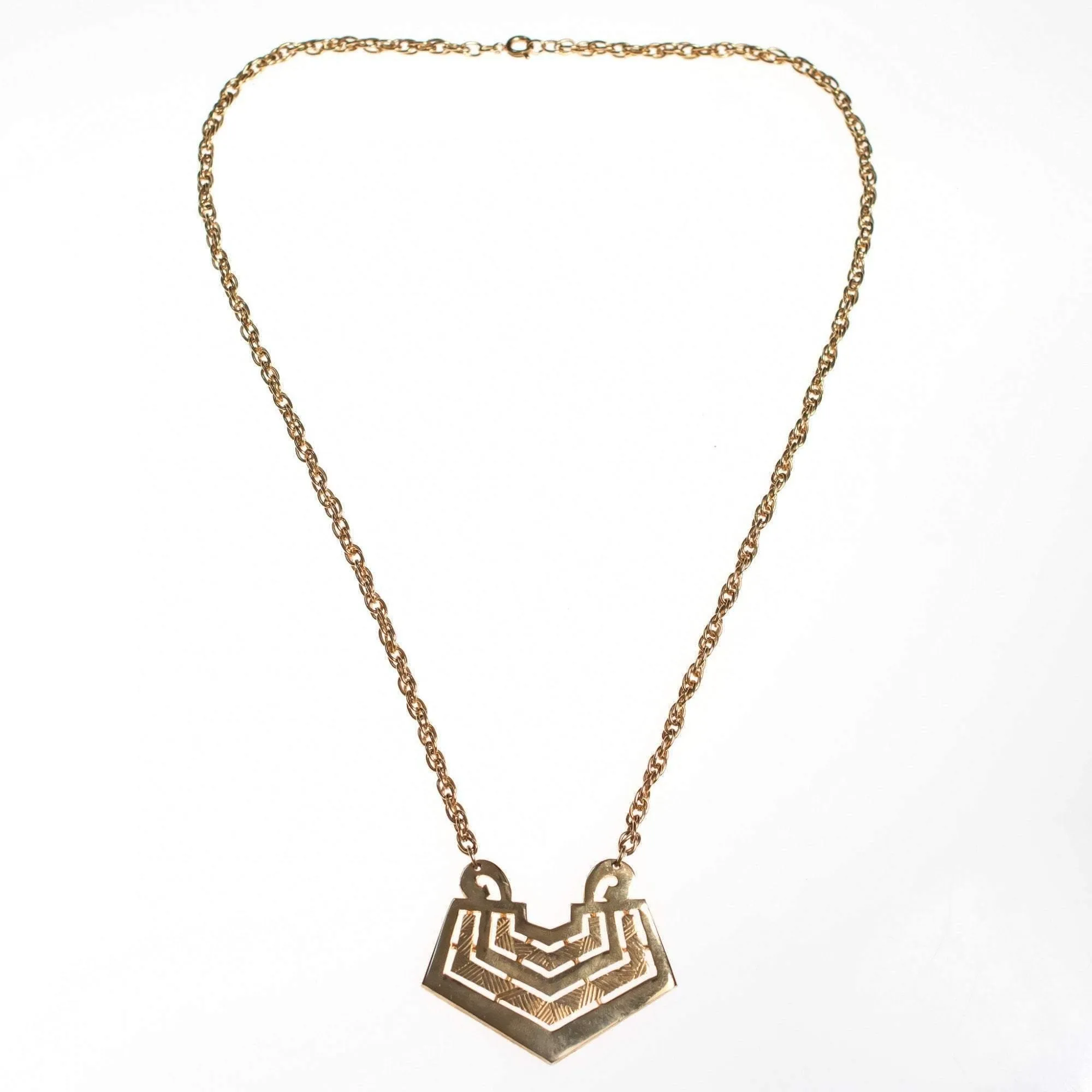 Vintage 1960s Gold Chevron Pendant Necklace