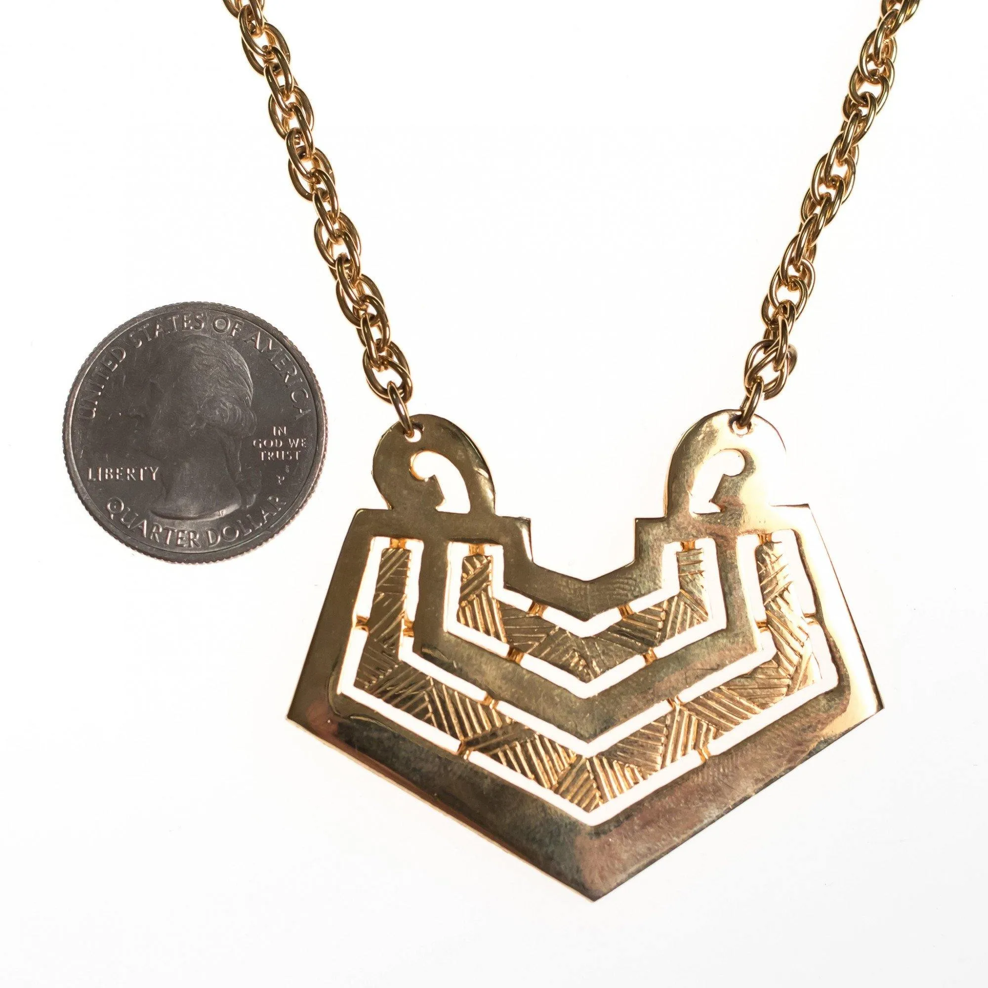 Vintage 1960s Gold Chevron Pendant Necklace