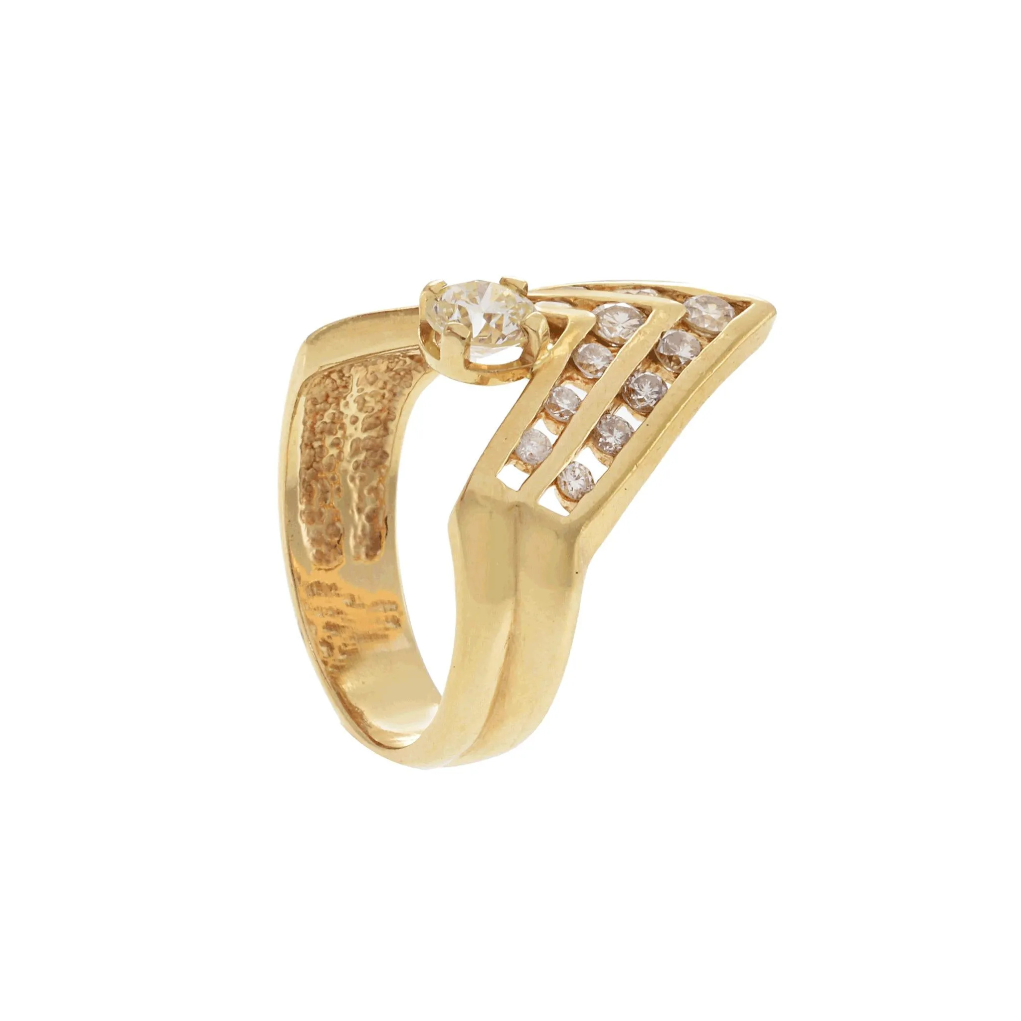 Vintage Retro Era 14KT Yellow Gold Chevron Design Diamond Ring