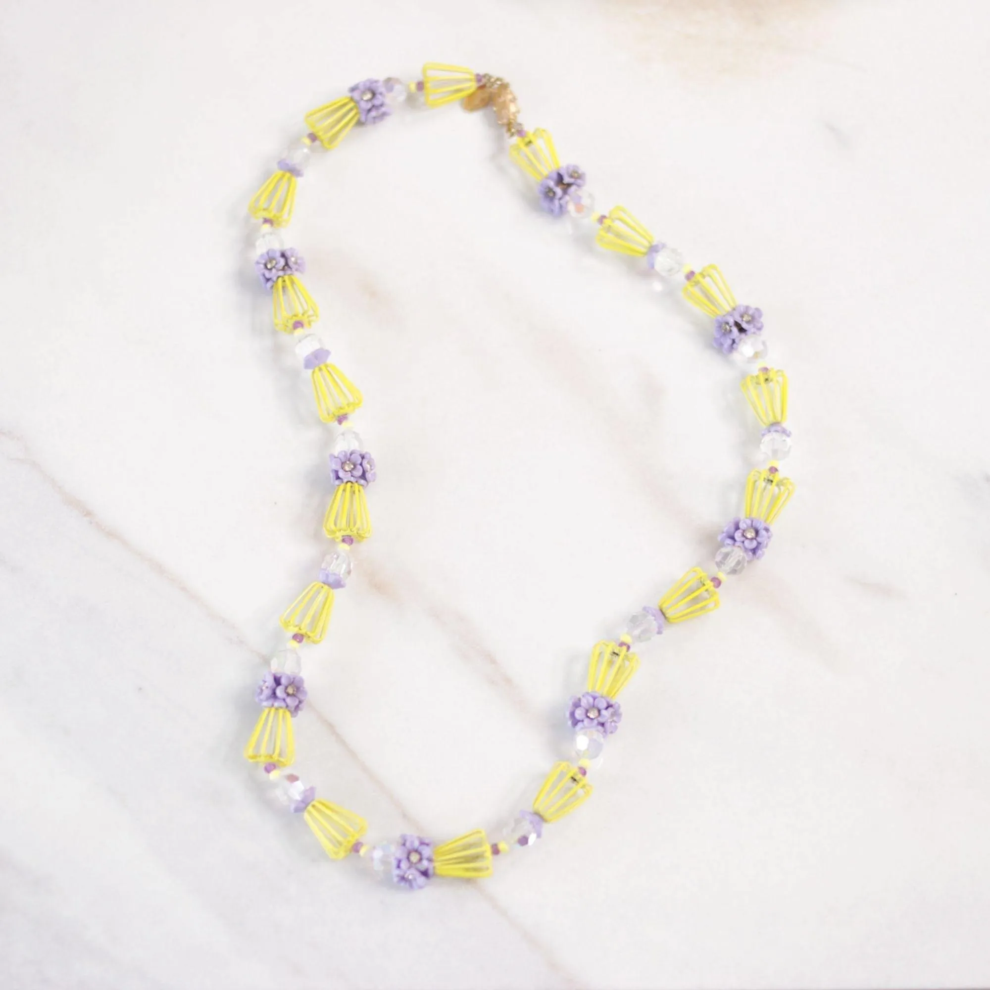 Vintage Vendome Yellow and Purple Caged Flower Necklace