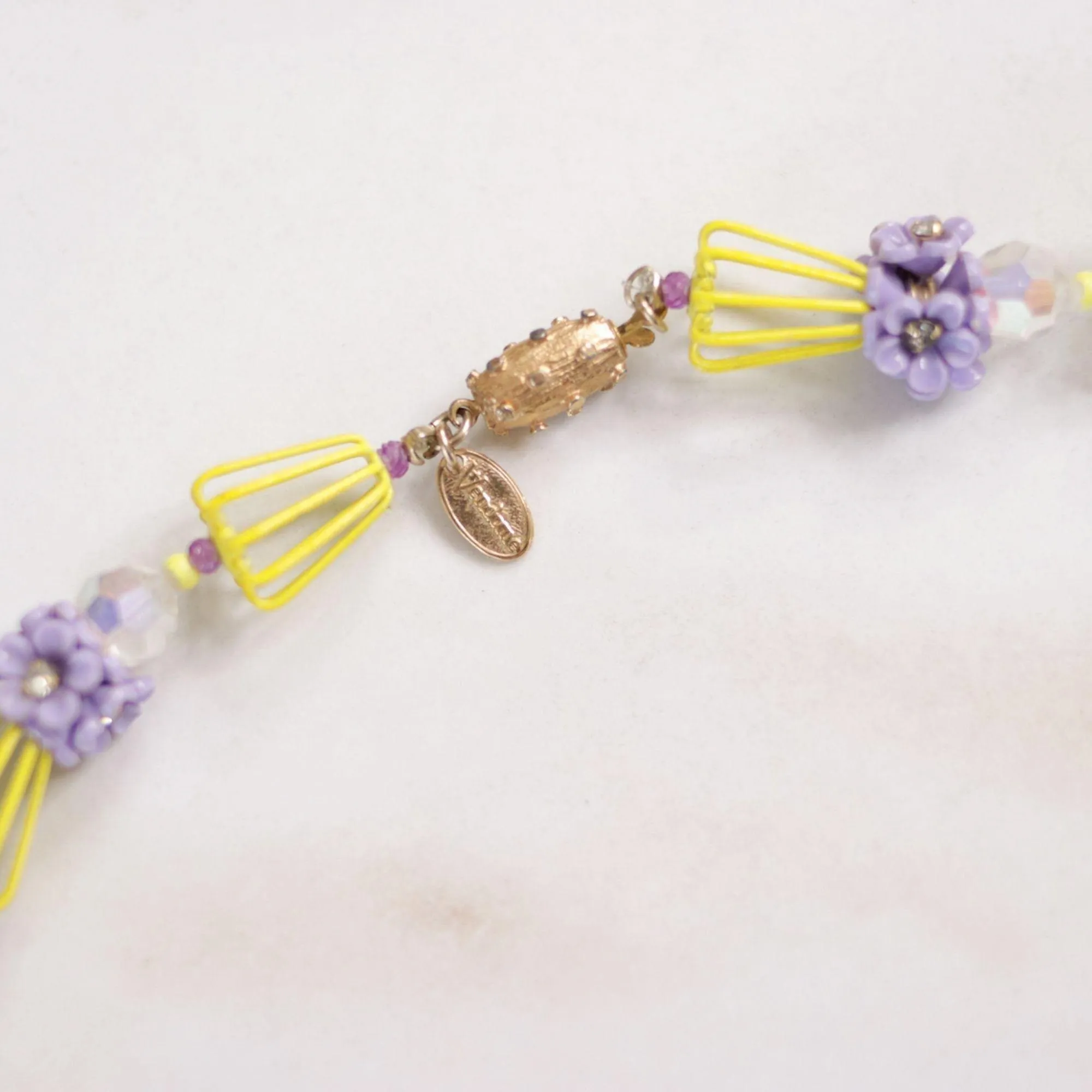 Vintage Vendome Yellow and Purple Caged Flower Necklace