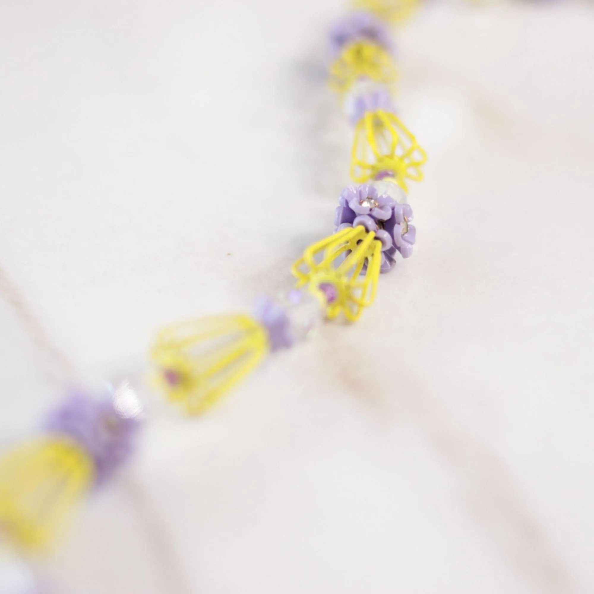 Vintage Vendome Yellow and Purple Caged Flower Necklace