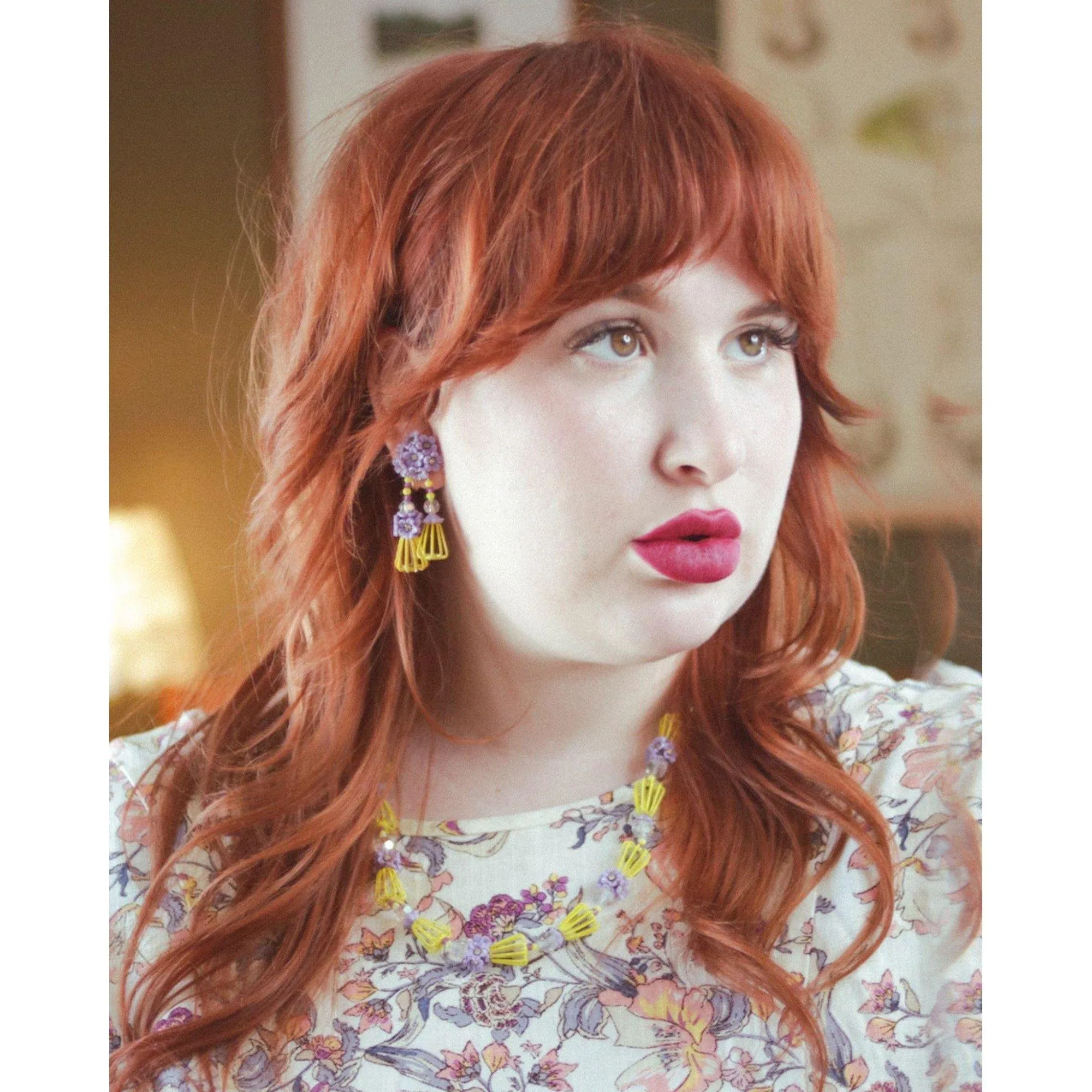 Vintage Vendome Yellow and Purple Caged Flower Necklace