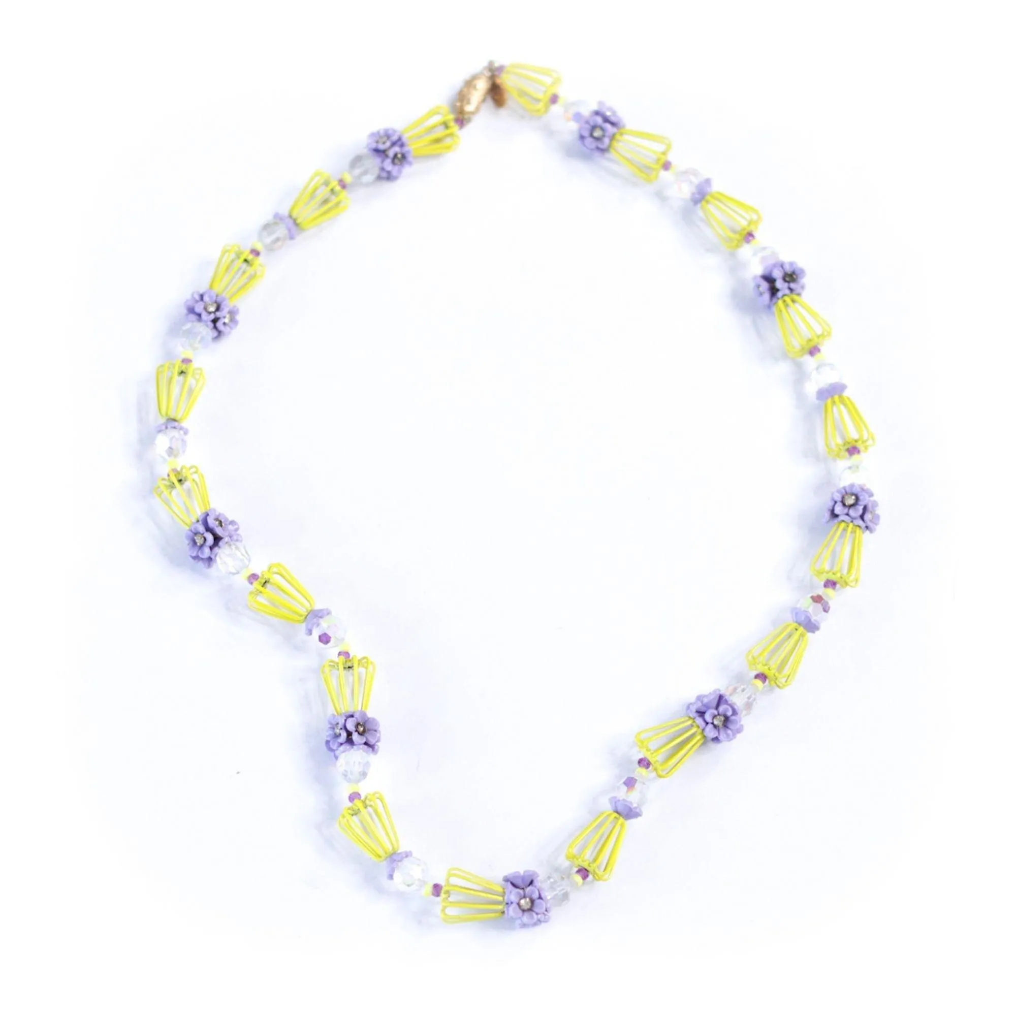 Vintage Vendome Yellow and Purple Caged Flower Necklace
