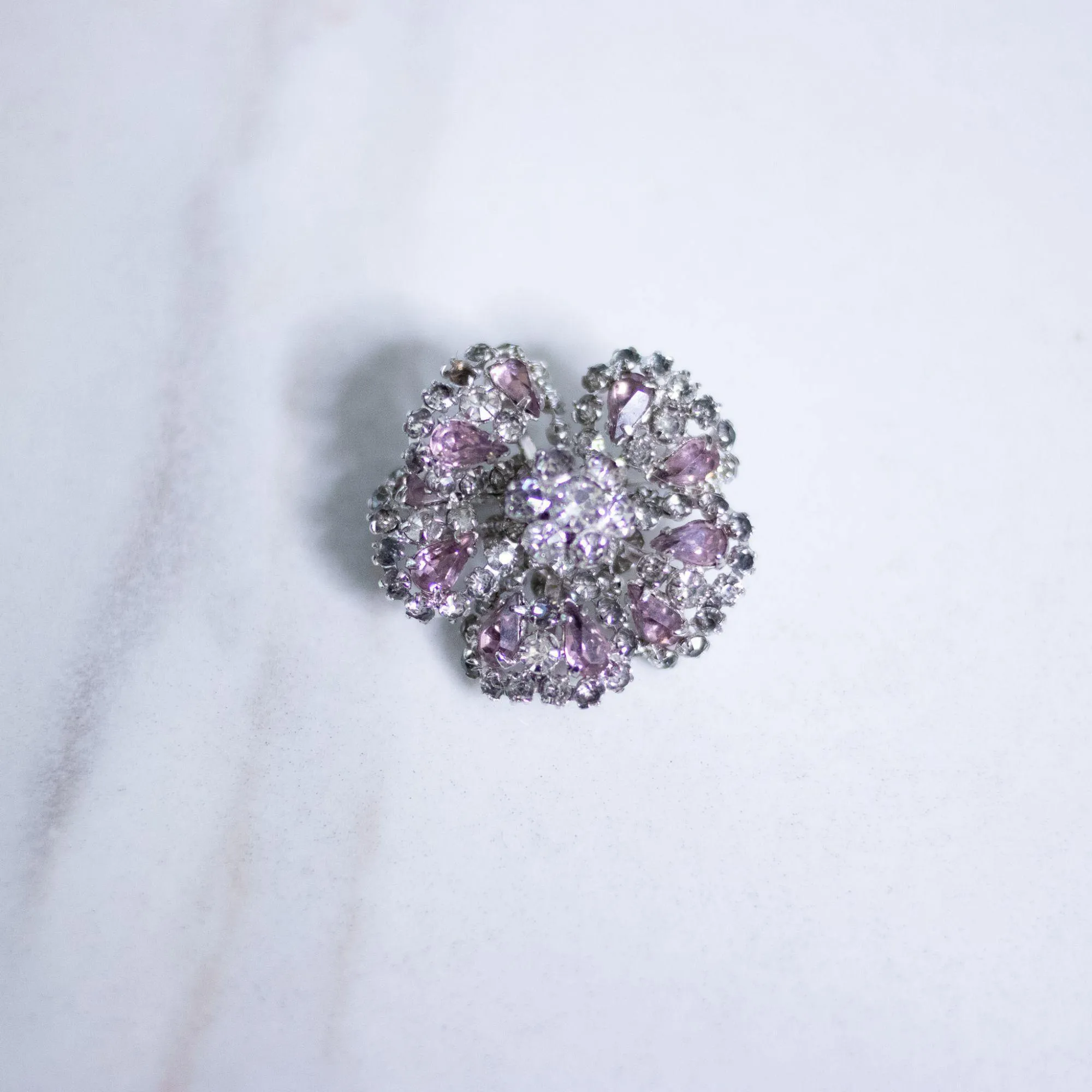 Vintage Weiss Petite Purple and Diamante Rhinestone Flower Brooch