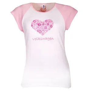 VW Youth White/Pink Cap Slv Tee