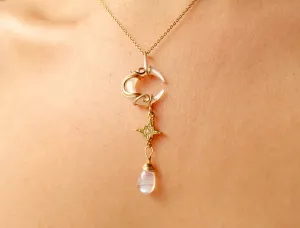 White Moonstone Moon in Gold
