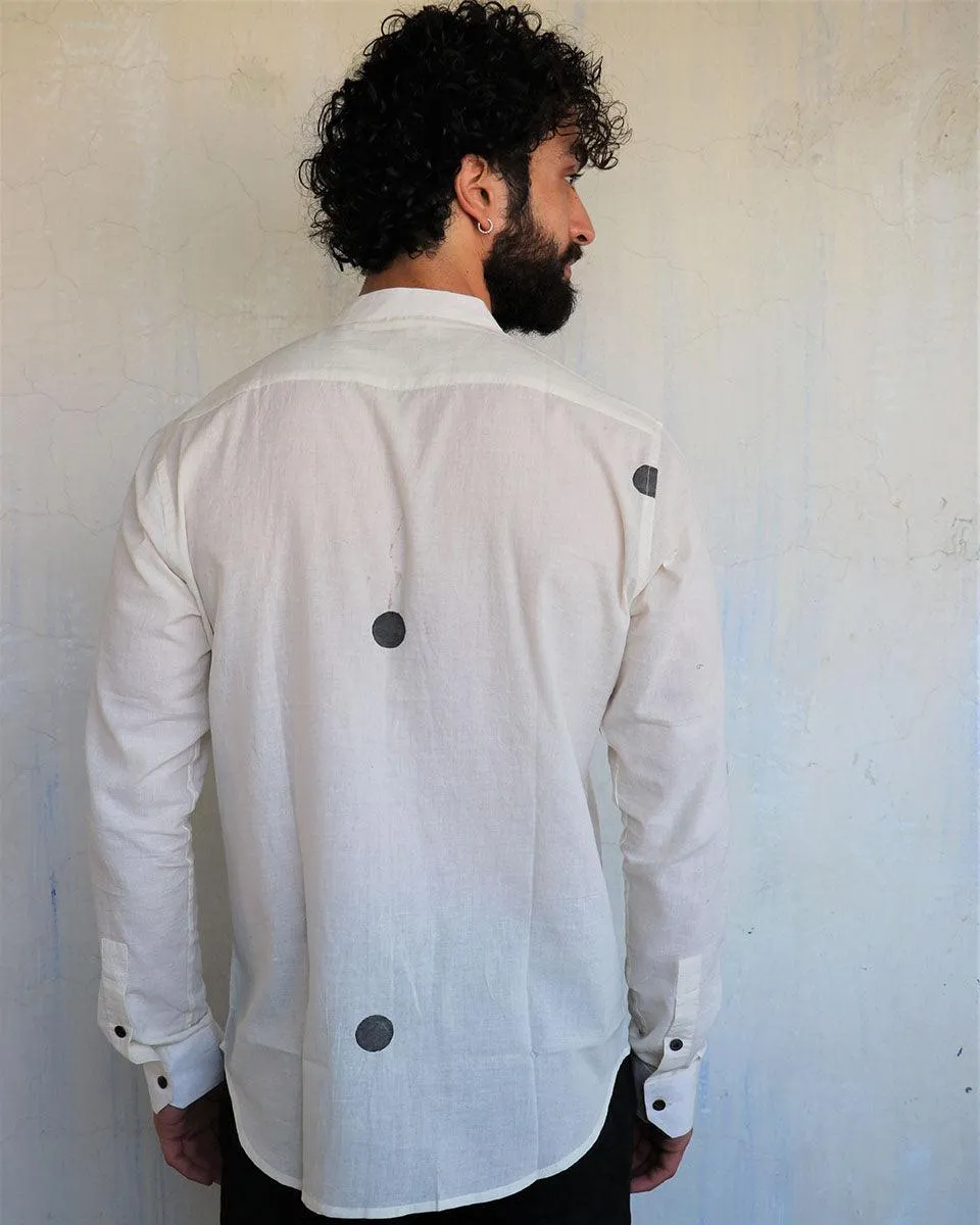 White Polka Dots Blockprinted Men'S Shirt