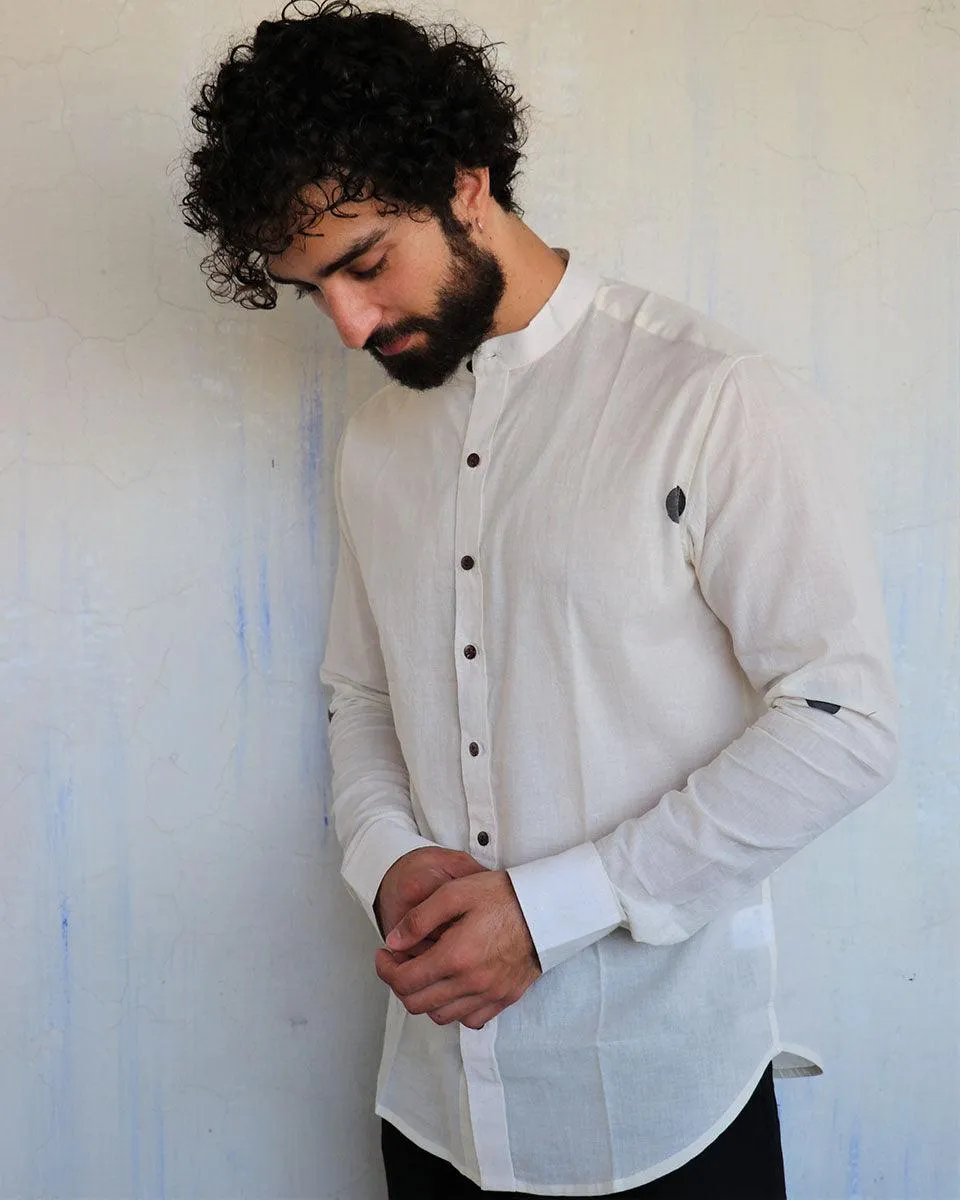 White Polka Dots Blockprinted Men'S Shirt