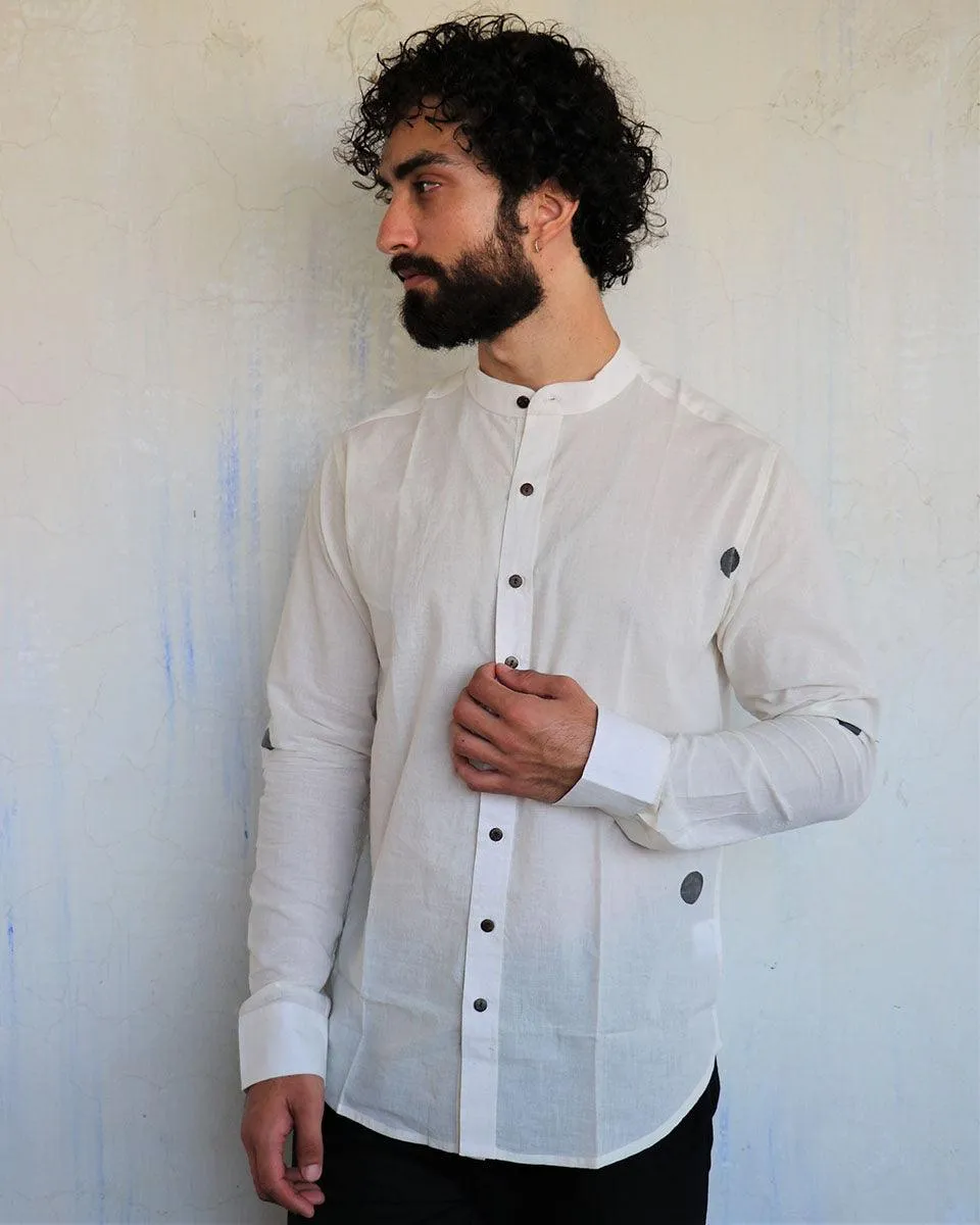 White Polka Dots Blockprinted Men'S Shirt