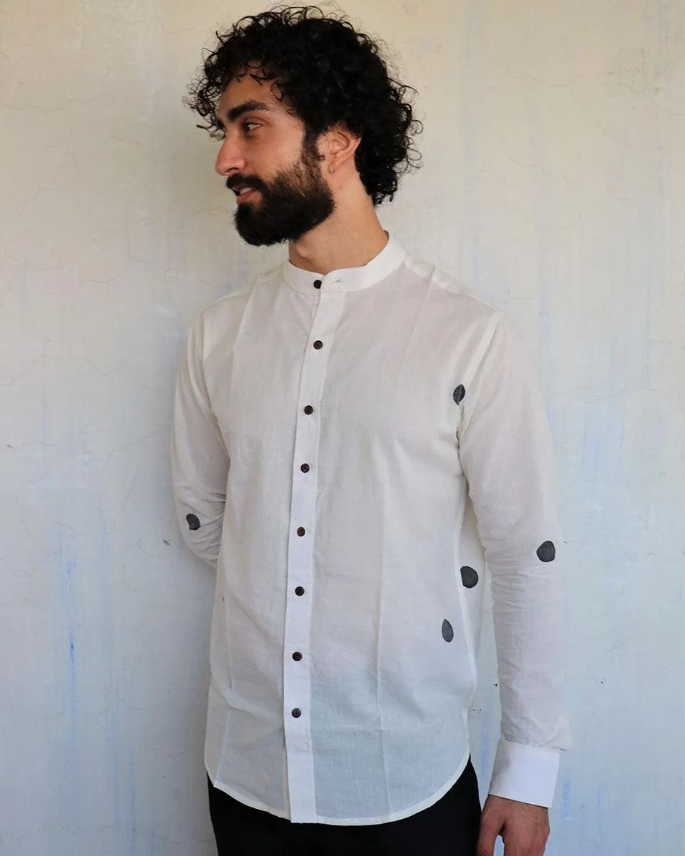 White Polka Dots Blockprinted Men'S Shirt