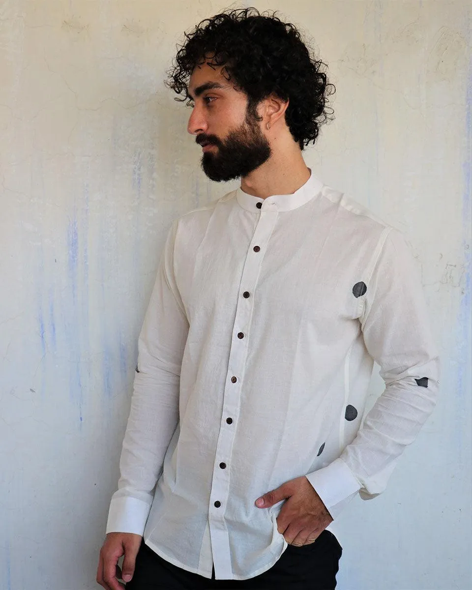 White Polka Dots Blockprinted Men'S Shirt