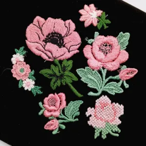 Wild rose Embroidered Sew-on Mauve Pink Retro Collection Vintage Applique Patches for DIY Decorative accessories 1001