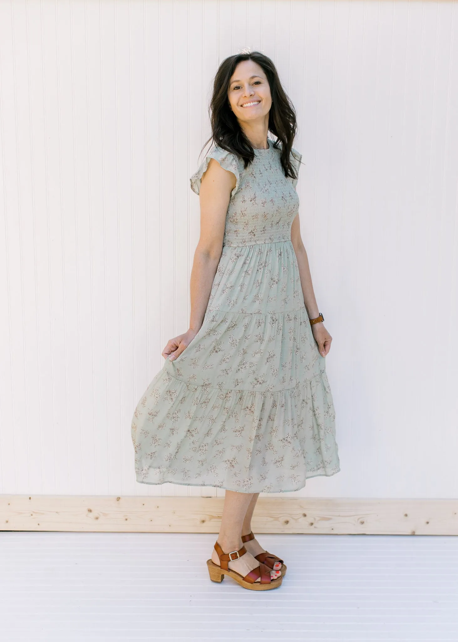 X Sage in Floral Dress