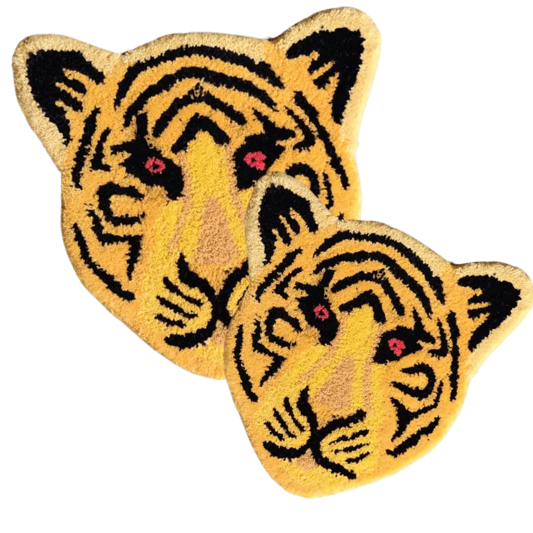 Yellow Tiger Face Hand-Tufted Wool Accent Rug