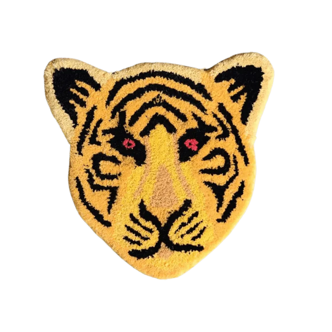 Yellow Tiger Face Hand-Tufted Wool Accent Rug