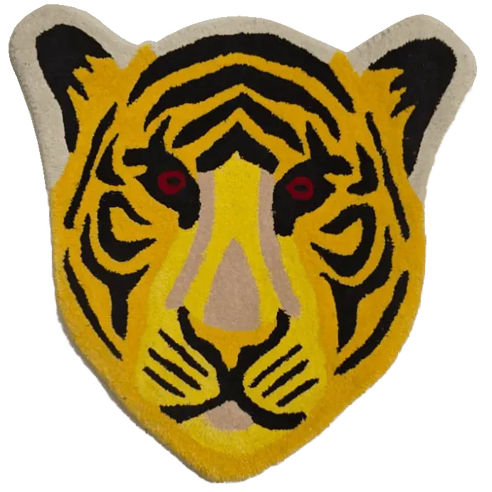 Yellow Tiger Face Hand-Tufted Wool Accent Rug