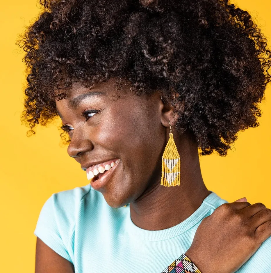 Yellow with Ivory Triangles Earrings