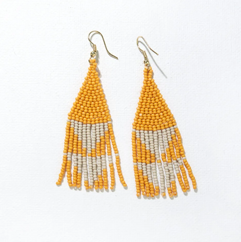 Yellow with Ivory Triangles Earrings